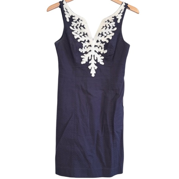 Lilly Pulitzer Dresses & Skirts - Lilly Pulitzer Gabi Dress Sequins Size 00 Navy Blue White Sleeveless